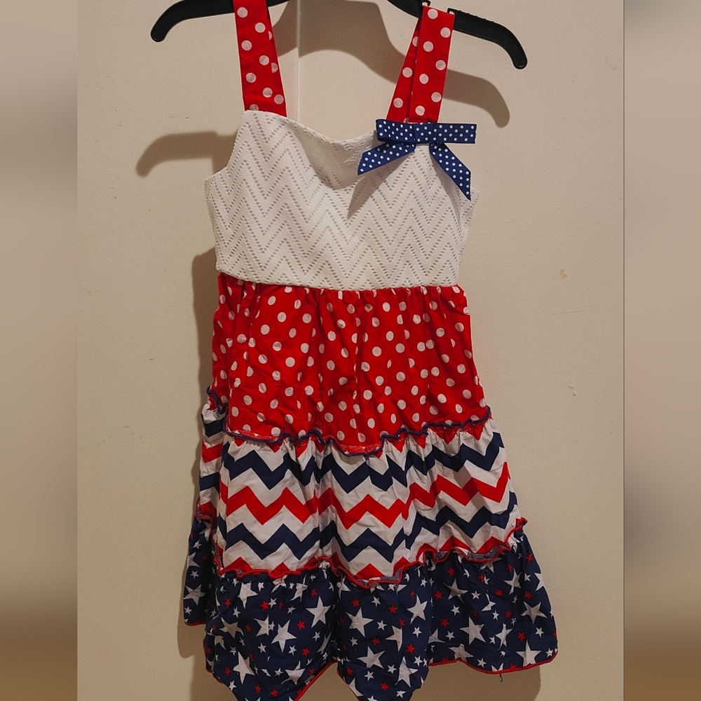 Youngland Red and Blue Chevron Polka Dot Dress